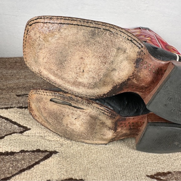 Justin Boots Red and Black ostrich square toe western cowgirl Cowboy Boots - Picture 8 of 13